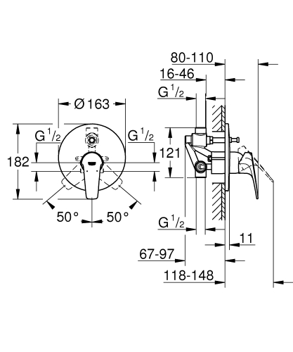 Grohe BauFlow falsík alatti egykaros kádcsaptelep 29113000