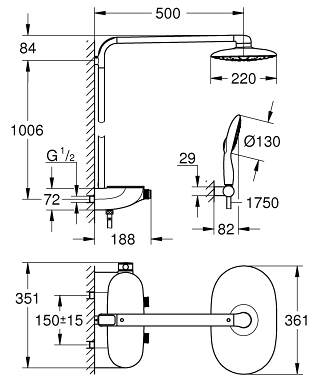 Grohe Rainshower SmartControl 360 Mono zuhanyrendszer termosztátos csapteleppel 26361 LS0 (26361LS0)