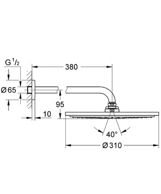 Grohe Rainshower Cosmopolitan 310 fejzuhany 380 mm zuhanykarral 9,5 l/perc, Hard Graphite 26066 A00 (26066A00)