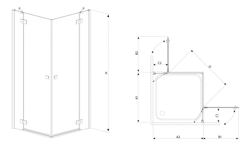 Radaway Almatea KDD 90B×90J szögletes zuhanykabin (32152-01-01N)