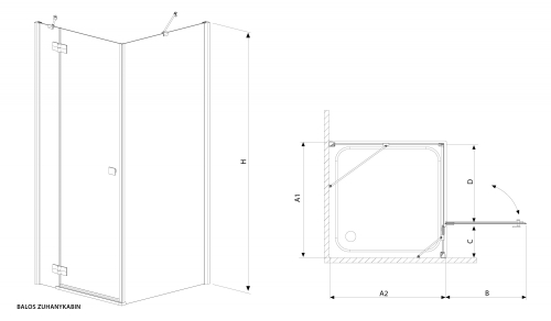 Radaway Almatea KDJ 80 B × 90 zuhanykabin (32146-01-01NL)