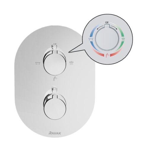 Ravak Chrome háromutas termosztátos, falba süllyesztett csaptelep R-box Multihoz (CR 067.00) X070075