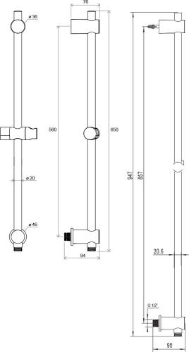 Ravak állítható zuhanytartó rúd fali kiállással 60 cm X07P342