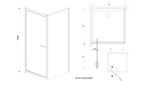 Radaway Twist S 90 zuhany oldalfal (382012-01)