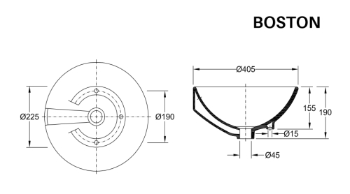 Valadares Boston 40,5 cm-es  ráültethető mosdó