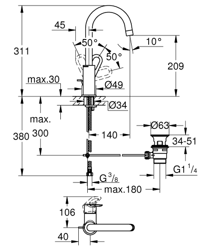 Grohe BauLoop egykaros mosdó csaptelep L-méret 23763000