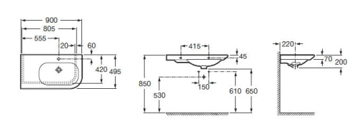 Roca Nexo 90x49,5 cm aszimmetrikus mosdó, balos A327649000