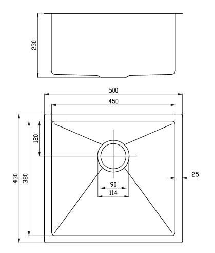 Sapho EPIC mosogatótálca, inox, 50x43x23 cm EP5043