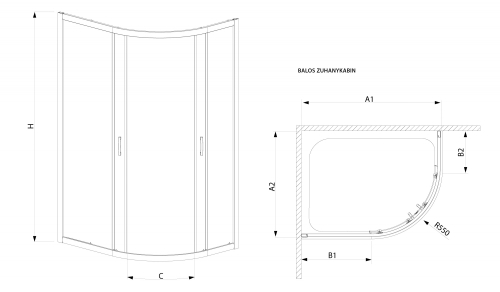 Radaway Premium Plus E1700 A100x80/170 asszimetrikus íves zuhanykabin (30481-01-01N)