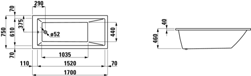 Laufen Pro 170x75 cm egyenes kád H2319500000001