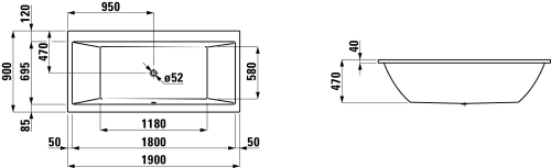 Laufen Pro 190x90 cm egyenes kád H2349500000001