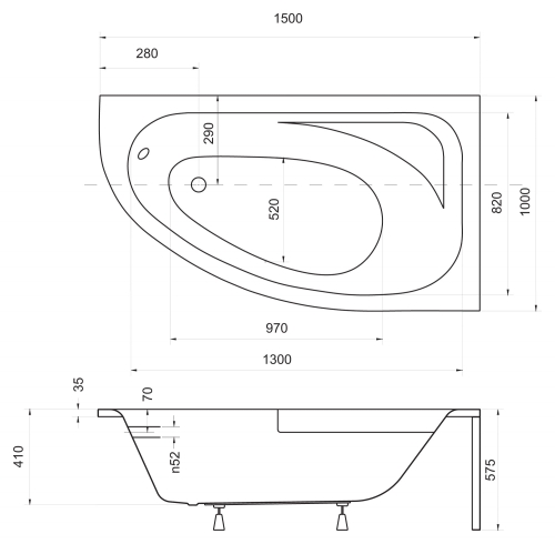Besco Cornea 150x100 cm aszimmetrikus kád   (150x100 cm, beépíthető / jobbos)