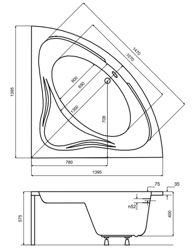 Besco MIA 140x140 cm sarokkád, fehér WAM-140-NS