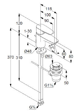 Kludi PURE&SOLID 60 mosdó csaptelep leeresztő szeleppel 343850575