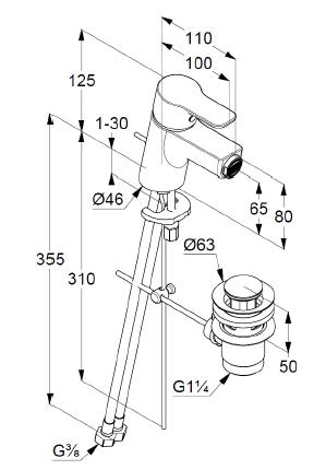 Kludi PURE&EASY bide csaptelep leeresztő szeleppel 375330565