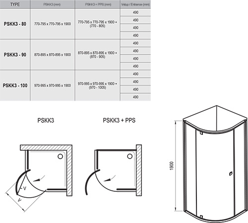 Ravak Pivot PSKK3 80x80 cm negyedköríves zuhanykabin, króm hat., átlátszó 37644C00Z1