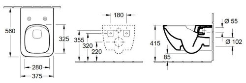 Villeroy & Boch Venticello Directflush (perem nélküli) fali wc kombipack, wc ülőkével 4611RL01 (4611 RL 01)