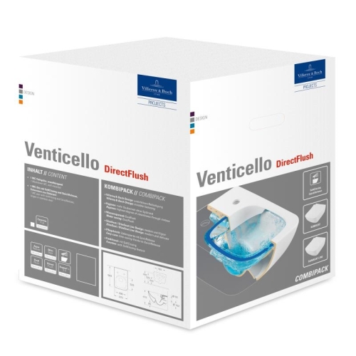 Villeroy & Boch Venticello Directflush (perem nélküli) fali wc kombipack, wc ülőkével CeramicPlus felülettel 4611RLR1 (4611 RL R1)