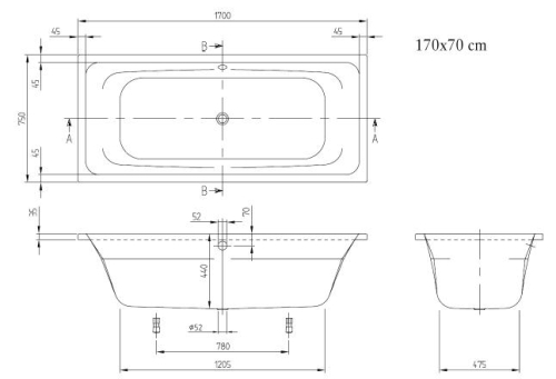 Villeroy & Boch Targa Style 170x70 cm egyenes kád UBA177FRA2V-01