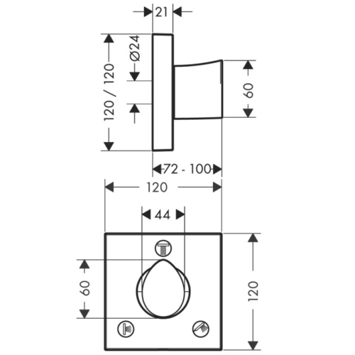 Hansgrohe AXOR Starck Organic Trio/ Quattro elzáró- és váltószelep falsík alatti szereléshez 12 x 12 12731000