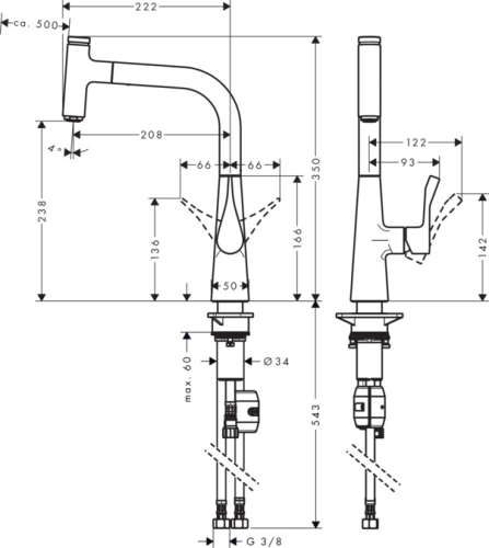 Hansgrohe Metris 240 konyhai csaptelep kihúzható zuhanyfejjel, szálcsiszolt felület 14857800