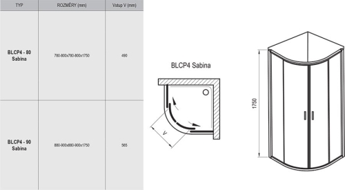 Ravak Blix BLCP4-80 SABINA 80x80 negyedköríves zuhanykabin Szatén + Grafit 3B240U40ZH