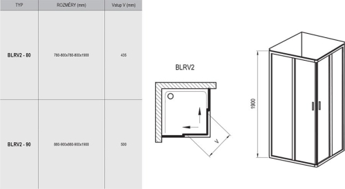 Ravak Blix BLRV2-80 80x80 cm szögletes zuhanykabin (szatén+Grafit) 1LV40U00ZH