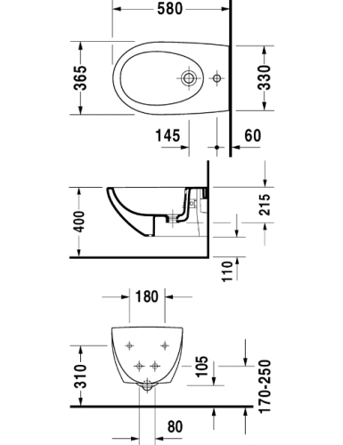 Duravit Architec fali bidé WonderGliss felülettel 25311500001
