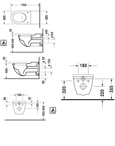 Duravit Starck 3 fali wc mozgáskorlátozottak részére WonderGliss felülettel 22030900001