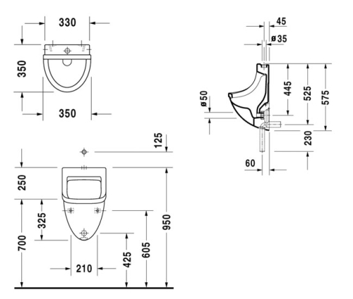 Duravit Starck 3 felső vízbekötésű piszoár WonderGliss felülettel 08223500001
