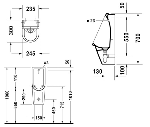 Duravit Starck 3 hátsó vízbekötésű piszoár WonderGliss felülettel, légymatricával 0827250007