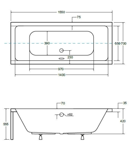 Besco Quadro 155x70 egyenes kád