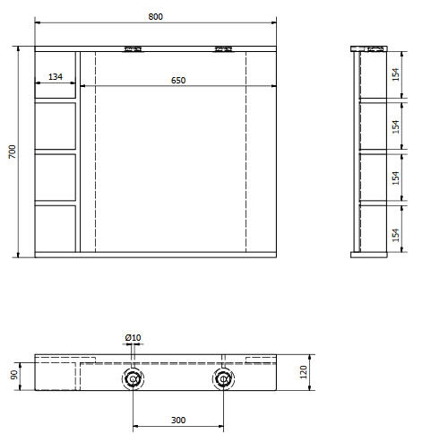 AQUALINE KORIN LED tükör világítással és polccal, 80x70x12cm KO350