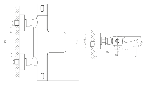 Sapho MIXONA fali termosztátos kádtöltő csaptelep, zuhanyszett nélkül, króm (MG410)