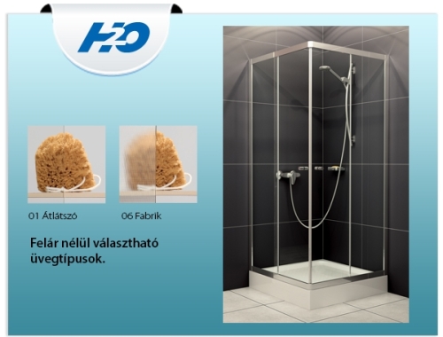 H2O Projecta 90x90 cm szögletes zuhanykabin, fabrik üveggel