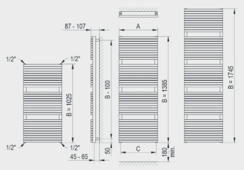 Betatherm HQ Hydra fürdőszobai csőradiátor 600x1025 mm, fehér HQ 60100