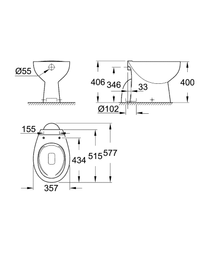 Grohe Bau Ceramic alsó kifolyású, mélyöblítésű perem nélküli álló WC 39431000