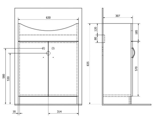 AQUALINE SIMPLEX ECO 65 mosdótartó szekrény HF065 mosdóval 63x83,5x30,7cm (SIME650)