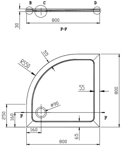 AQUALINE TECMI íves öntöttmárvány zuhanytálca 80x80x3 cm, R55 (PQ558)