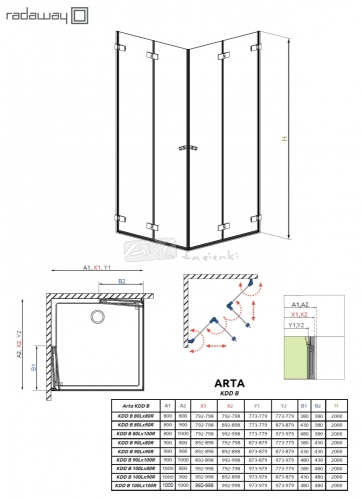 Radaway Arta KDD B 90 J zuhanyajtó (386161-03-01R)