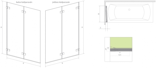 Radaway Arta PND 130 J kádparaván (210213-01R)