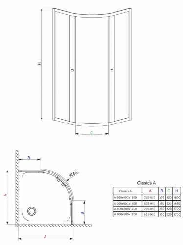 Radaway Classic A 1700 íves zuhanykabin 80x80 (30011-04-01)