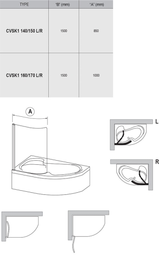 Ravak CVSK1 Rosa 160/170 jobbos kádparaván Transparent üveggel, krómhatású 7QRS0C00Y1