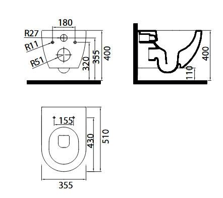 Creavit BIDÉ 2in1 fali wc bidével matt szürke- FE320.S