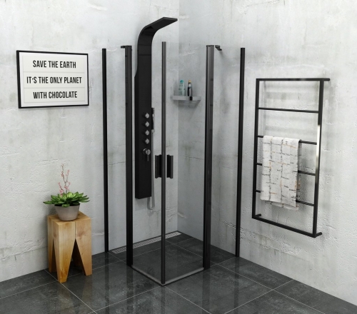Sapho POLYSAN ZOOM LINE BLACK nyíló sarok zuhanykabin, 900x900 mm, transzparent, fekete (ZL5415B)
