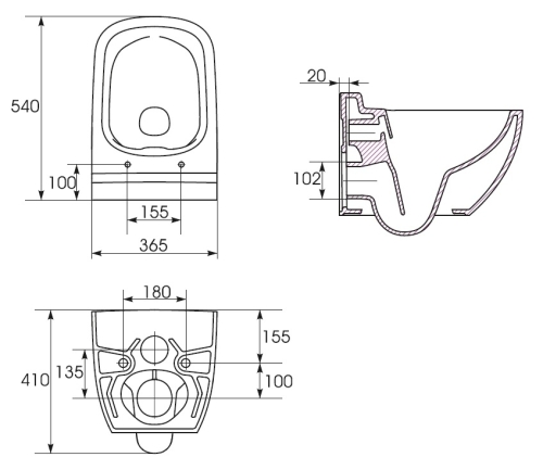 Cersanit Caspia perem nélküli fali wc K11-0233