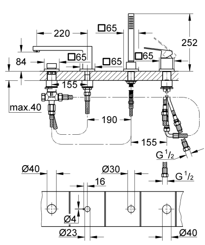 Grohe Eurocube kádperembe süllyeszthető kádtöltő csaptelep 19897 001 (19897001)