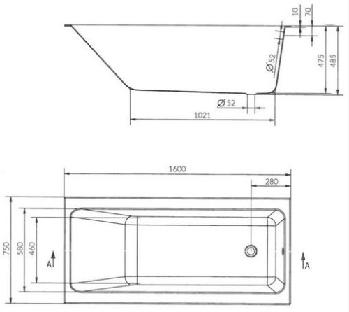 Cersanit Crea 160x75 cm-es egyenes kád S301-225