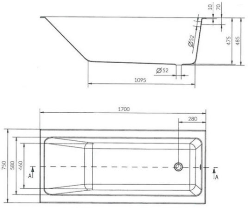 Cersanit Crea 170x75 cm-es egyenes kád S301-226