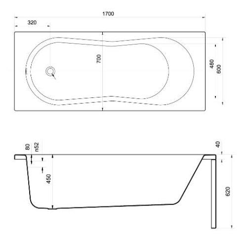 Cersanit Nike 170x70 cm-es egyenes kád S301-249